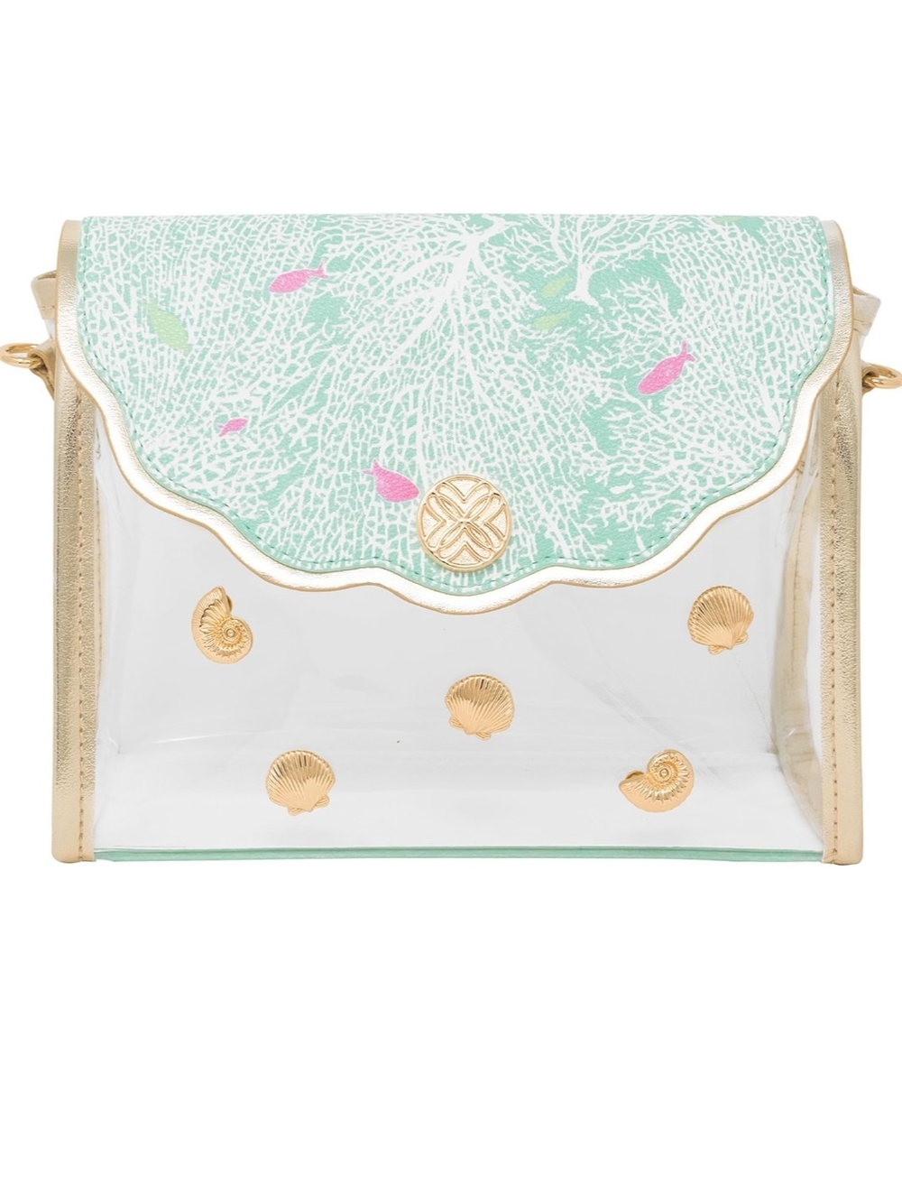 Lilly Pulitzer Clear Crossbody with Mint Scallop Flap & Gold Accents/ BNWT - Picture 2 of 4